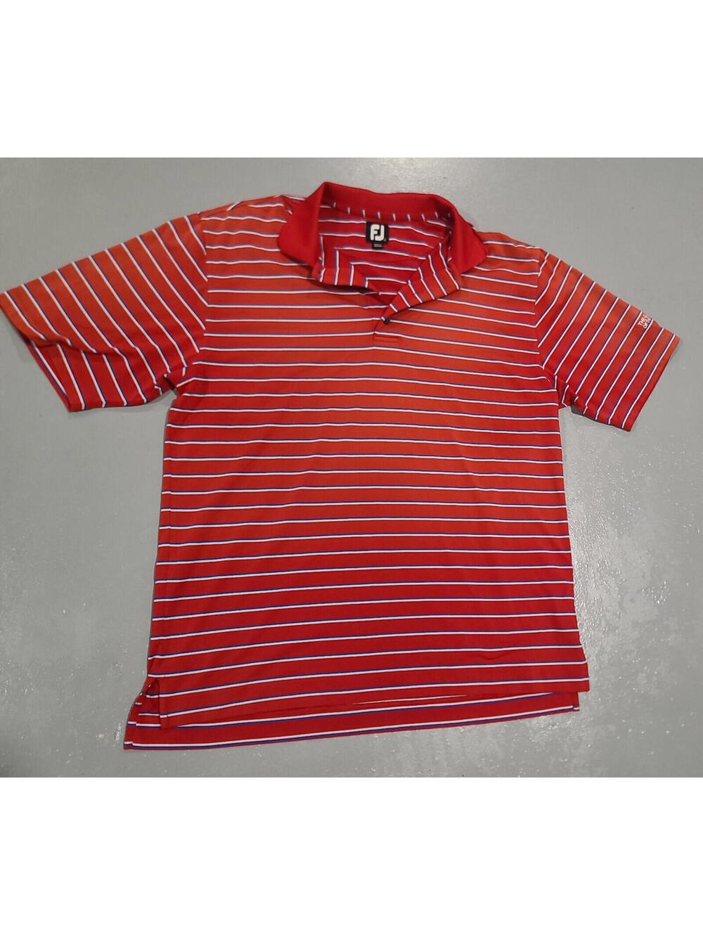 FootJoy FJ Golf Shirt Polo Men's Size Large Short Sleeve Striped Red White Blue